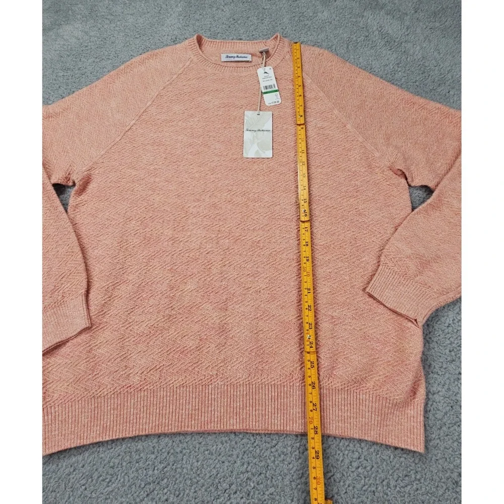 Tommy Bahama Soundscape Crew Sweater Men's Large Coral Orange Herringbone NWT